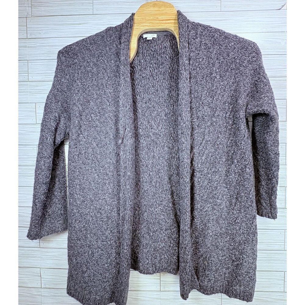 J Jill Women's Cardigan Sweater Sz M Gray Alpaca Blend Open Front Cable Knit